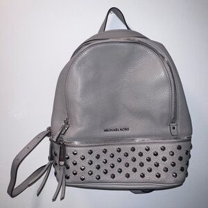 Michael kors light gray leather studded medium backpack
